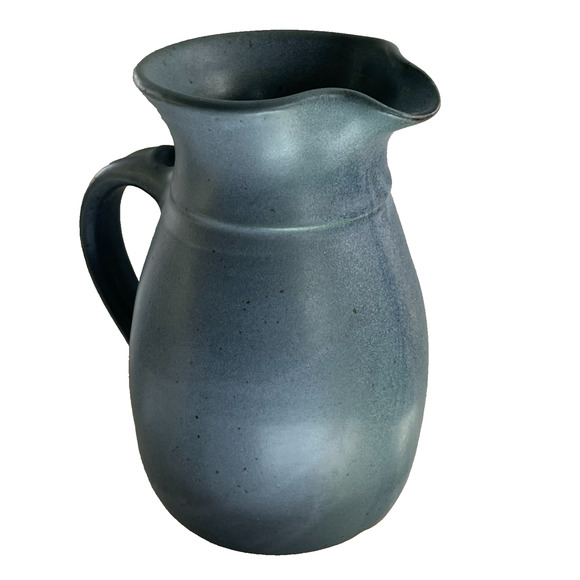 Elk Falls Pottery Blue Studio Art Pitcher Stoneware Glazed Speckled 9" - Picture 2 of 12